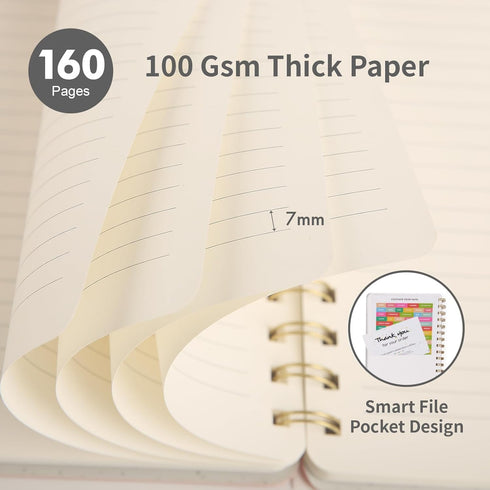 Spiral Notebook, 6.10" x 8.19", College Ruled Journal with Inner Pockets, PU Leather Cover, 160 Pages