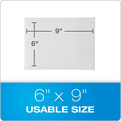 Quality Park Bubble Mailers - 6 x 9 Inch White Poly Padded Envelopes, Water Resistant, Self Seal, 50 Per Box (QUA85856)