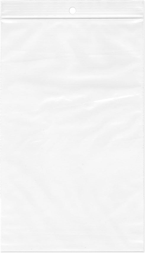 Plymor 5" x 8" Reclosable Plastic Bags (Pack of 200), 2 Mil with Hang-Hole Zipper