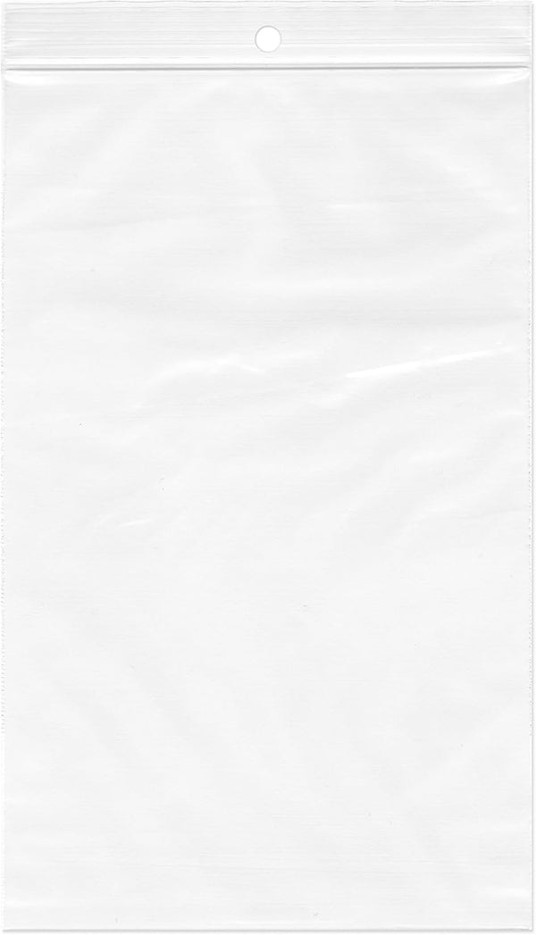 Plymor 5" x 8" Reclosable Plastic Bags (Pack of 200), 2 Mil with Hang-Hole Zipper