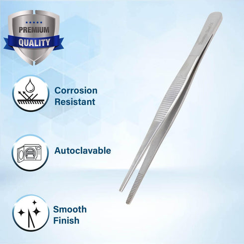 6" (15.24 cm), Precision Blunt Serrated Tips Stainless Steel Thumb Forceps Tweezers Comfortable Ridged Handle