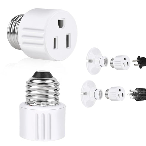 Outlet Light Socket Adapter, E26 Light Bulb to Outlet Socket Converter, Light Bulb Plug Adapter for Porch Light,