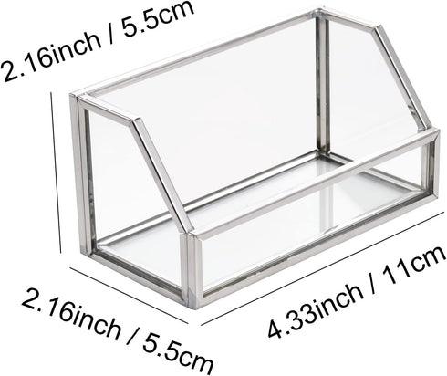 Feyarl Glass Business Card Holder Stand, Gold Office Name Card Display for Desktop