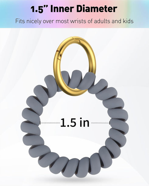 Uniclife 6 Pcs Stretchable Wristband Keychain, Flexible Spring Spiral Coil Key Holder with Gold Spring O Ring