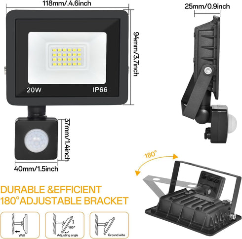 4.9ft IP66 6000K Motion Sensor Flood Light Outdoor, Plug in Motion Sensor Light with Cord, Waterproof Floodlights