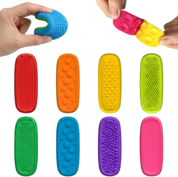 MaiTrekz Sensory Fidget Toys 8 Pack for Kids, Elastic Silicone Anxiety Stones for