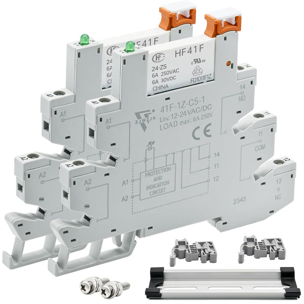 (2 Pcs) Electromechanical Relays, 6Amp Miniature 24VDC 24V AC HF41F/24-ZS, 1NO 1NC SPDT with Socket Base