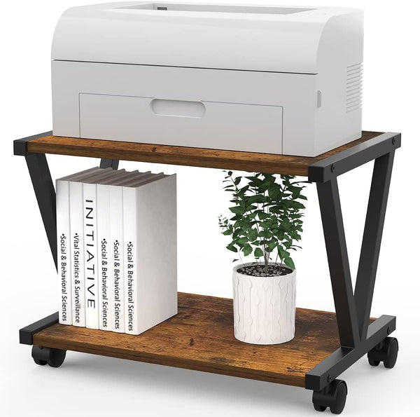 VEDECASA Retro Desktop Printer Stand, 2 Tiers Under Desk Wood Printer Shelf, Rustic Industrial Farmhouse Storage