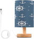 SUABO Bedside Table Lamp, Blue Nautical Pattern Nightstand Lamp Small LED Lamp Wood