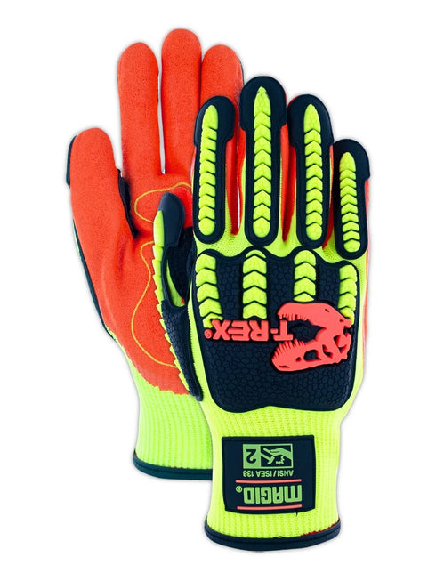 MAGID Impact Level 2 TPR Resistant Work Gloves, Size 8 (Medium), 1 Pair, High Visibility, Sandy Nitrile Coated