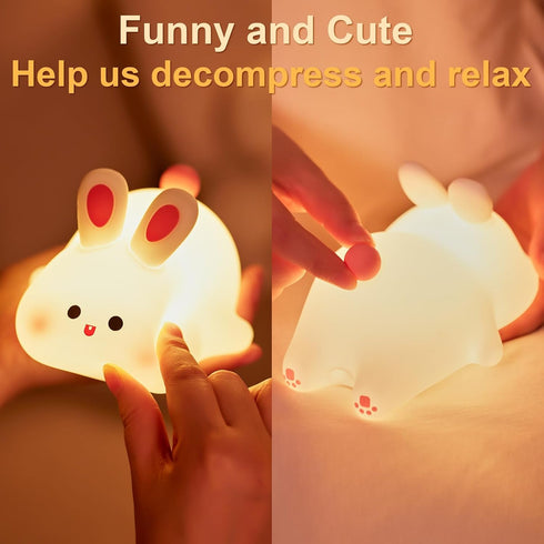Beszeith Dimmable Big Face Rabbit Silicone Night Light for Kids,Cute Animal Lamp, Easter Rabbit,Gifts Light up Bunny