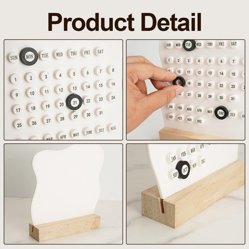 Mulaibdin Desktop Perpetual Calendar, Reusable Block Calendar for Desk, Modern Ring Date Calendar, Record Cute Decor