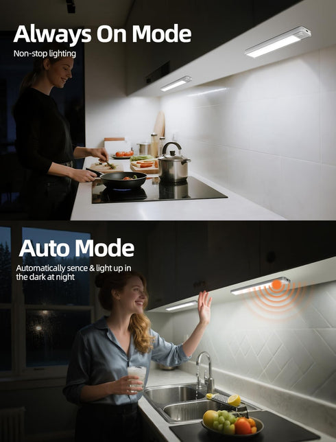 8 Inch Dimmable Closet Counter 4 Pack Under Cabinet Rechargeable Lighting: Motion Sensor Lights Indoor - Battery