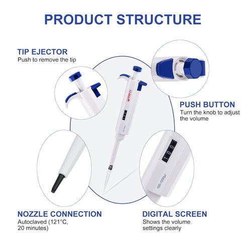 1000uL Micropipette, 1mL Lab Single Channel Micro Pipettes, Adjustable Variable Volume for Liquid Laboratory