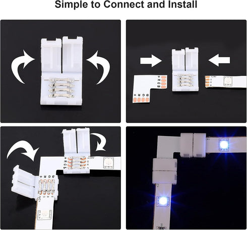 SUPERNIGHT 4Pin LED Light Connectors, 10mm Wide Right Angle Corner T-Shape Adapter for RGB Led Strip Lights