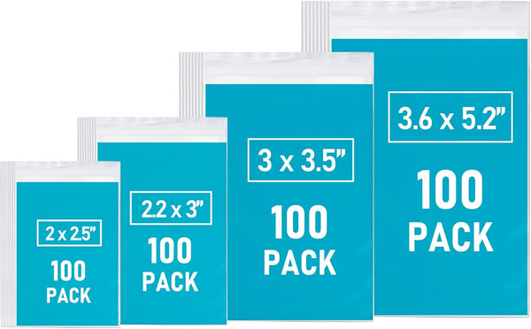 Small Plastic Bags, 400 PCS Mini Zip Lock Bags, 4 Assorted Sizes, Transparent Resealable Bags for Beads, Screws