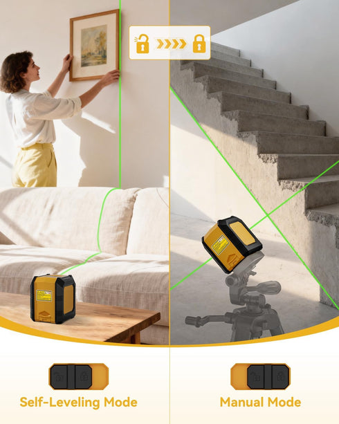 Nikotek Laser Level with Tripod, Self-Leveling Green Beam Horizontal and Vertical Cross-Line Laser for Home Decoration