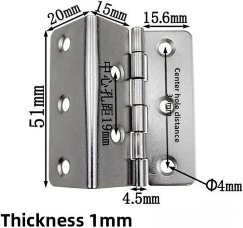 OQWKYK 2 Inch Hardware(51X15x1.0 One-Piece Eight Holes Triple Fold Hinge Iron Hinge for Cabinet Bedside Table Furniture