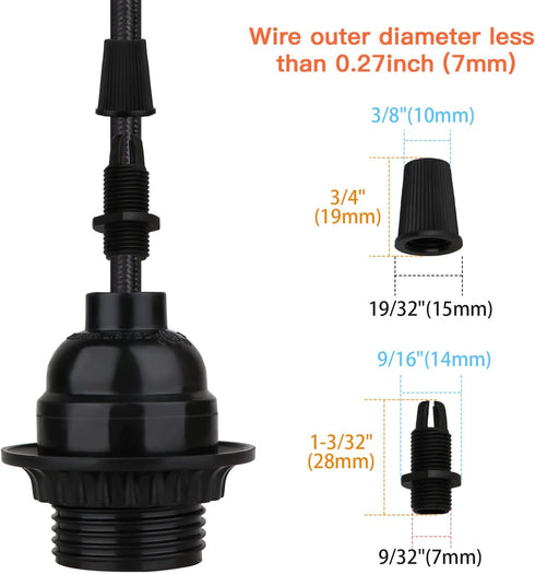 Zevnico 8 Pack E26 E27 Bulb Light Sockets, Black Medium Screw Base with Shade Ring, Retro Period Style Edison Lamp