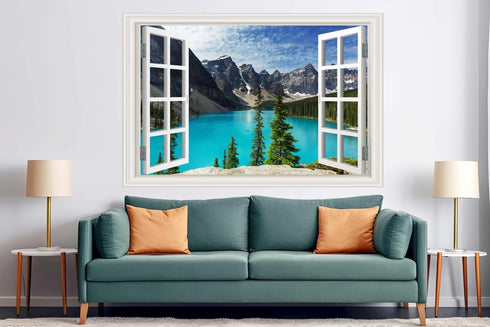 Fake Window for Walls Decal, Faux Windows Poster Picture Open Landscape Wall Art Decor, Natural Scenery Mural (48"x32")