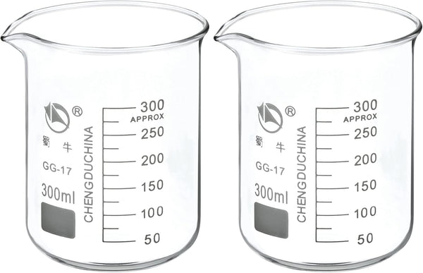 PATIKIL 2 Pack 300ml Low Form Glass Beakers, 3.3 Borosilicate Glass with Graduated Scale