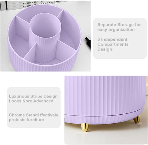 Desk Pencil Pen Holder 5 Slots, 360° Degree Rotating Organizer for Kids, Office, Home, School (Purple 2)