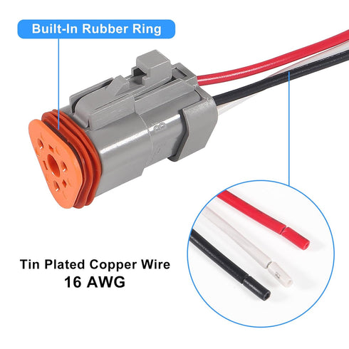 4pcs 2-Pin Waterproof DT Connector Male and Female Wire Connectors with 16AWG Wires and Heat Shrink Tubes