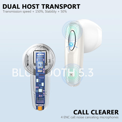 5.3 4 40H IP7 Wireless Earbud, Bluetooth Headphones Built in ENC Mic, Stereo Bass Wireless Earphones, Bluetooth Earbud
