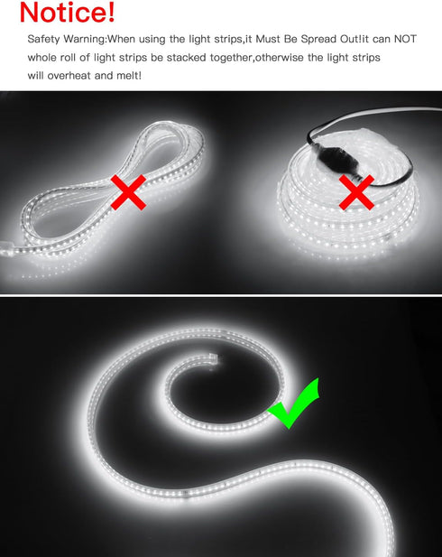 16.4ft 600 6500K 110V AIMENGTE Outdoor LED Strip Lights Waterproof, LEDs, Cool White Rope Light for Bedroom, Kitchen