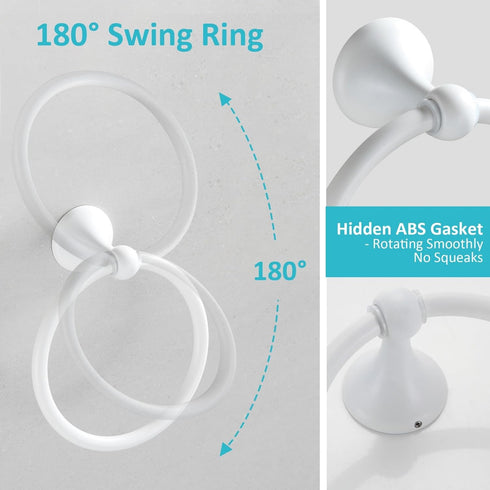 Set, 4-Piece Set BGL Bathroom Accessories White Paint Expandable Towel Bar Bathroom Accessory Wall Mounted Towel Ring
