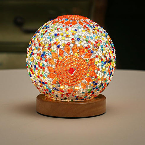PLBSE Boho Style Wooden Base Table Lamp Touch Color Changing Dimmable Rechargeable Battery