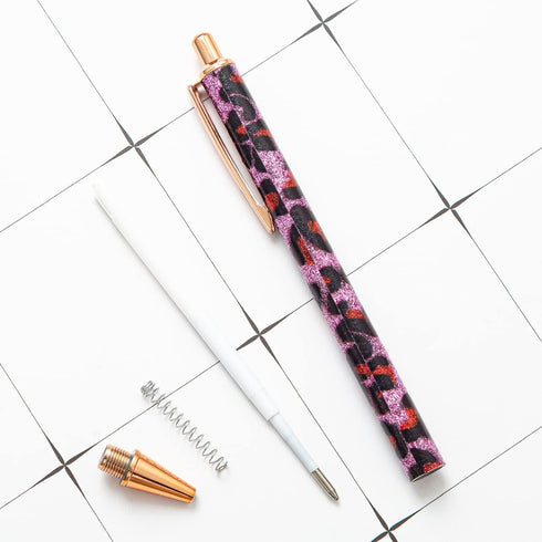 PASISIBICK 8 Pieces Girly Leopard Writing Pens, Cute Glitter Ballpoint Pens, Black Ink, Medium Point