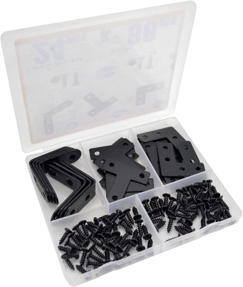 24 Pack L Bracket Corner Brace Sets, 1.57x1.57 Inch Black Stainless Steel 90 Degree Brackets with Screws