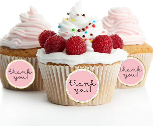 Chic Gold Thank You Labels, Round Pink Adhesive Stickers, 1.4 Inch, 500 Pack