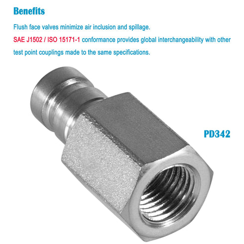 PD342 Series PD Steel Test Port and Diagnostic Equipment Quick Nipple, 1/8" Body Size, 1/4"-18 NPTF Thread Size, 1.63"