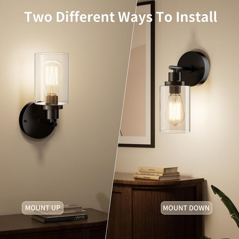 E26 BUTHY Black Wall Sconce Light: Modern Wall Sconces Indoor, LED Wall Light Fixtures with Base and Clear Glass Shade