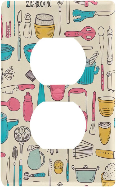 FLildon Kitchen Cookware Pattern Wall Plates, Duplex Outlet Covers, Toggle Light Switch Plates, Decorator Light Switch