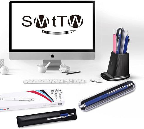 SMTTW 4-in-1 Multicolor Pen, Mechanical Pencil & Black Red Blue Metal Pen with Portable Case & Gift Box