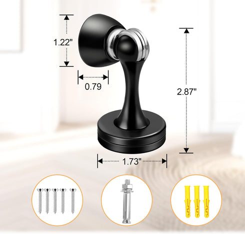 Tauno 1 Pack Black Door Stopper for WallMagnetic Door Stops for Bottom of Door Keep Door OpenFloor Mounting Screws