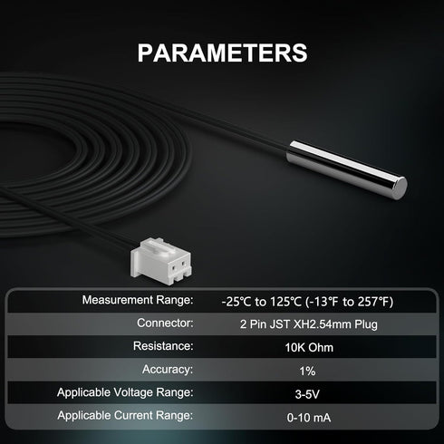 10K 3pcs, 1 3950 DROK Temperature Sensor Probe Meter Waterproof Temp Sensor Probe, Stainless Steel NTC Temp Sensor