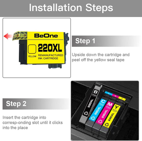 BeOne Remanufactured Ink Cartridges for Epson 220XL T220 T220XL, 5-Pack for Workforce WF-2630 WF-2650 WF-2660