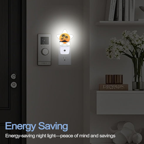 Sunset Tropical Palm Trees Night Lights Plug Into Wall,Beach Star Night Light for Kids,Nightlight with Dusk to Dawn
