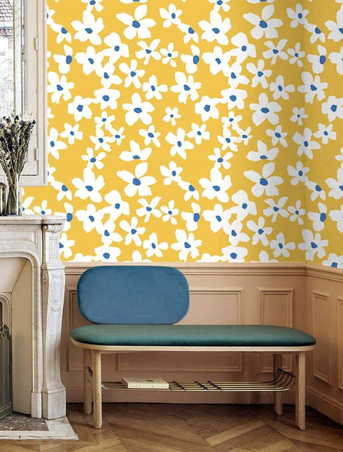 HAOKHOME 93391-1 Yellow Peel and Stick Wallpaper, Floral Removable Wall Paper for Bedroom Bathroom, 17.7in x 9.8ft