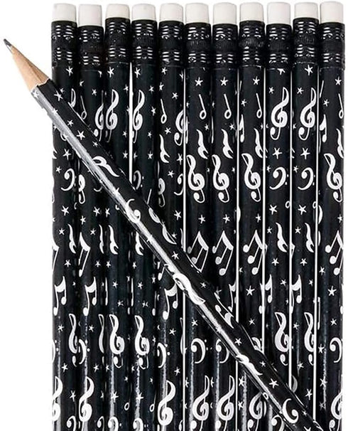 Black and White Musical Note Pencils - 48 Pieces, 7.5" #2 Lead, Party Favor for Music Students and Teachers