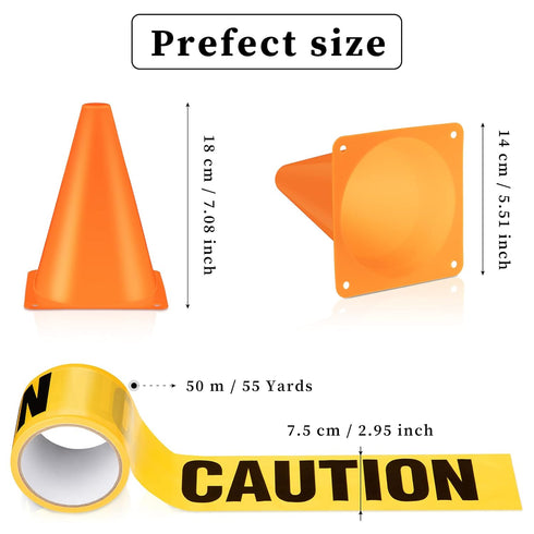 11 Set Decor(7.1 Inch Frienda Pcs Construction Birthday Party Decorations with Mini Traffic Cones and Caution Tape