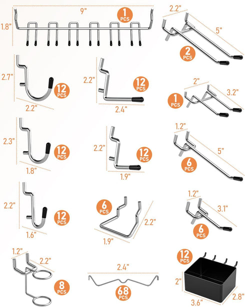 INCLY 170PCS 1/4 Inch Pegboard Hooks Kit, Heavy Duty Organizer Accessories with Pegboard Bins & Peg Lock