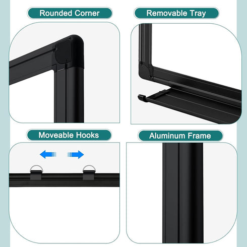 Double Sided Whiteboard, 24''X18'' Magnetic Dry Erase Board with Black Aluminum Frame for Wall Mounting