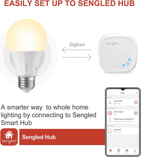 Sengled Bulbs, 60W A19 Bulb, 2 Pack Zigbee Smart Light Smart Hub Required, Works with SmartThings and Echo