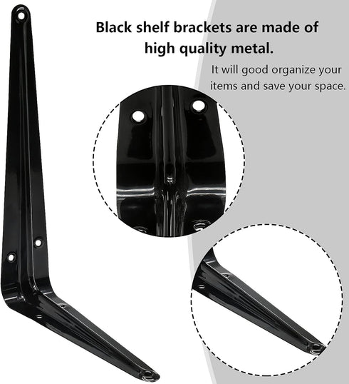 Uenhoy 10 Pack 8 Inch (8" 6") Shelf Brackets Heavy Duty Metal Floating Shelf Brackets, Black Corner Brace Wall Mount L