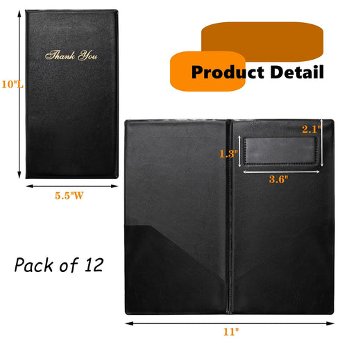 12 Pack Lyellfe Restaurant Check Presenters, Guest Check Card Holder, PVC Leather Check Presenters for Servers, Black